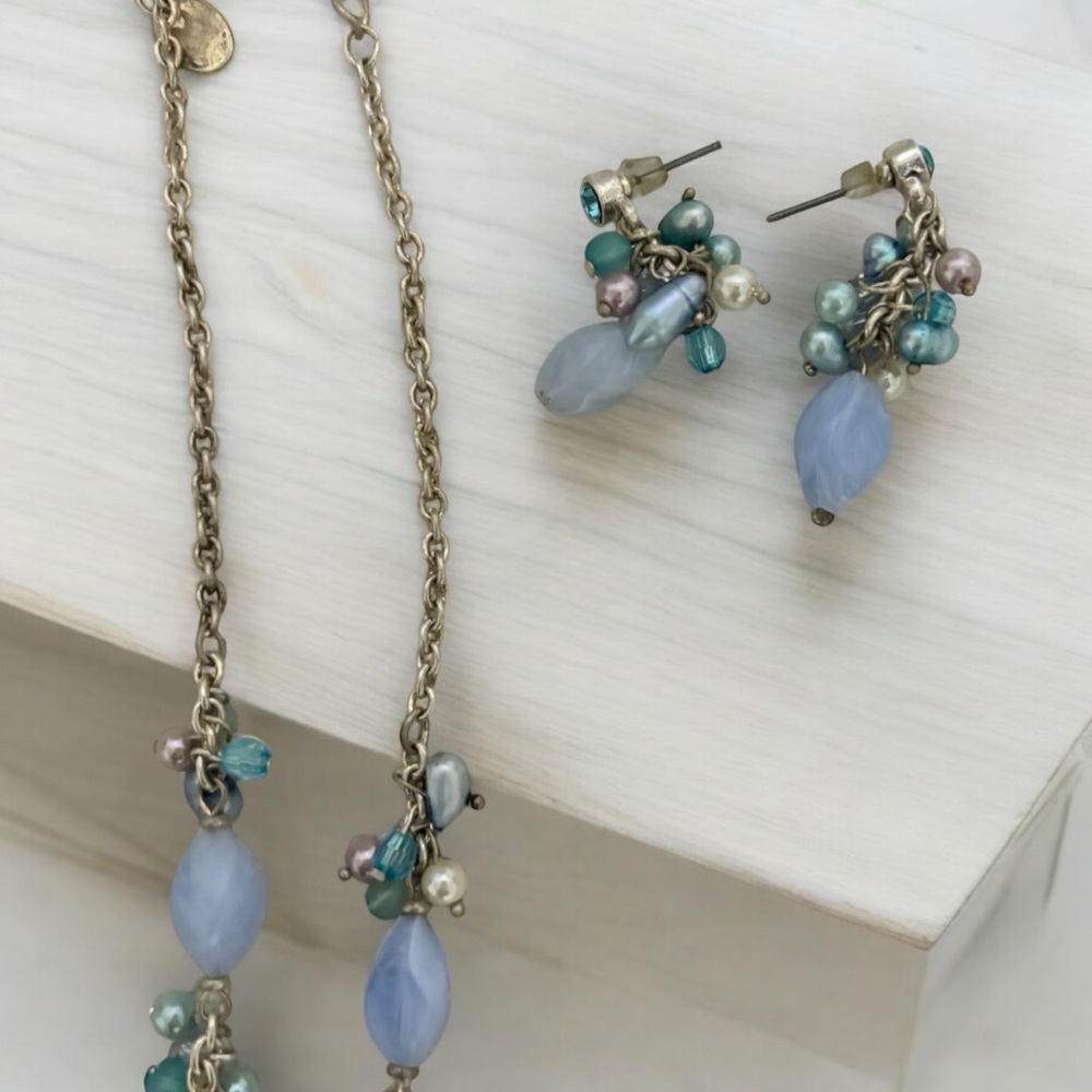 Beaded Earring and Necklace Set Women's Silver Tone/Light Blue - Picture 8 of 9